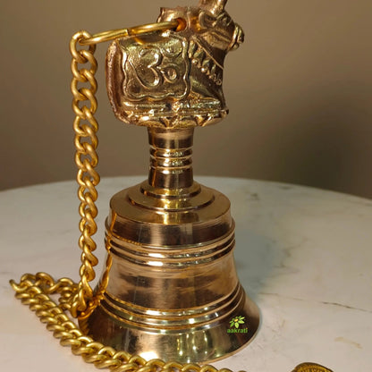 Decorative Brass Nandi Bell Hanging | Hindu Temple Ghanti for Mandir & Festive Décor | Ornamental Mandir Door Ghanti for Home Temple (Yellow, 5.5 Inches)