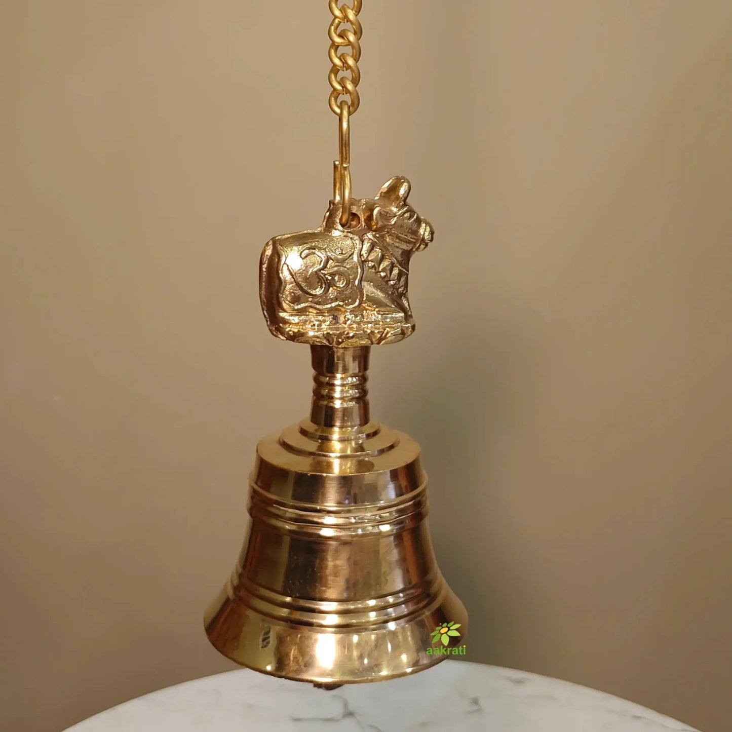 Decorative Brass Nandi Bell Hanging | Hindu Temple Ghanti for Mandir & Festive Décor | Ornamental Mandir Door Ghanti for Home Temple (Yellow, 5.5 Inches)