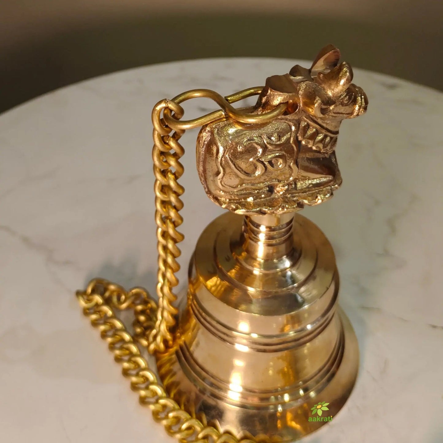 Decorative Brass Nandi Bell Hanging | Hindu Temple Ghanti for Mandir & Festive Décor | Ornamental Mandir Door Ghanti for Home Temple (Yellow, 5.5 Inches)