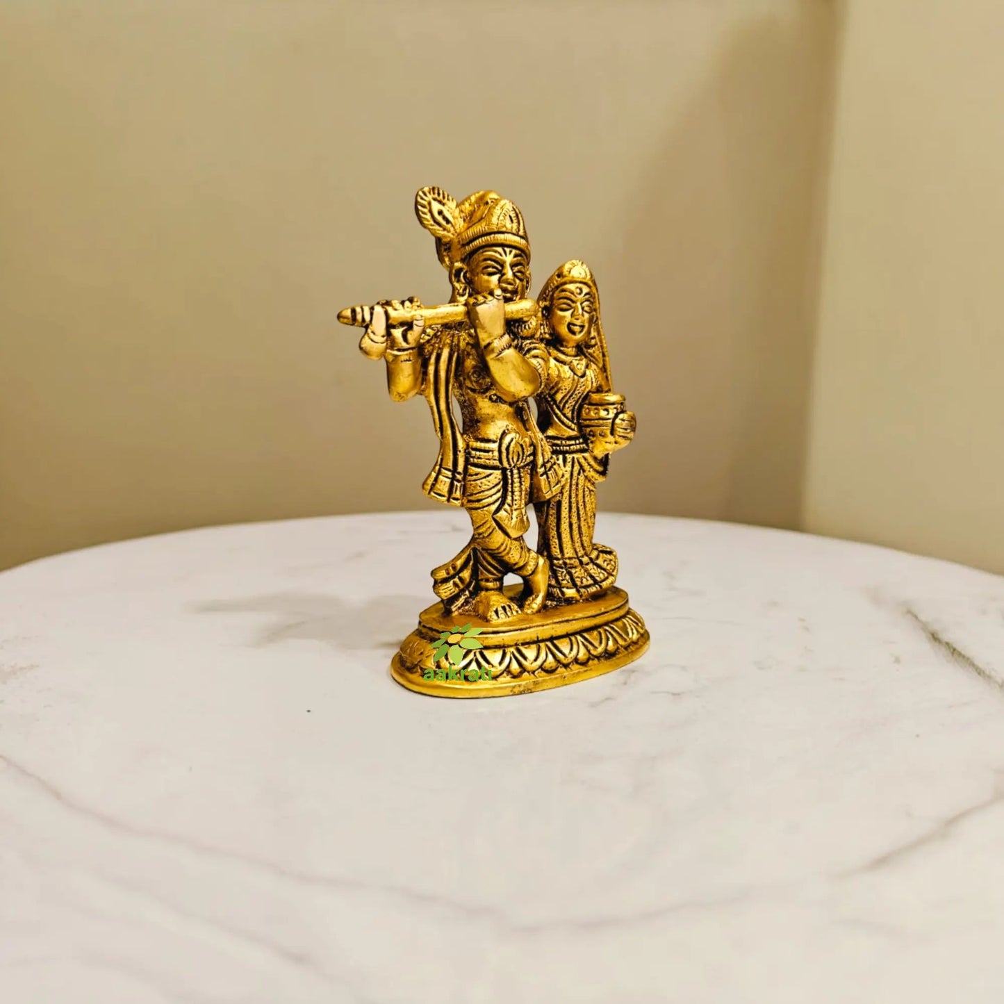 Premium Brass Radha Krishna Murti | Handcrafted Divine Couple Idol for Mandir | Traditional Hindu God Murti for Home Mandir  (Yellow, 4.8 Inches)