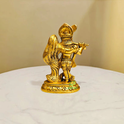 Premium Brass Radha Krishna Murti | Handcrafted Divine Couple Idol for Mandir | Traditional Hindu God Murti for Home Mandir  (Yellow, 4.8 Inches)