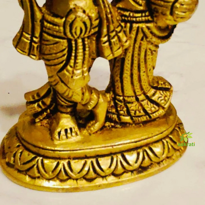 Premium Brass Radha Krishna Murti | Handcrafted Divine Couple Idol for Mandir | Traditional Hindu God Murti for Home Mandir  (Yellow, 4.8 Inches)