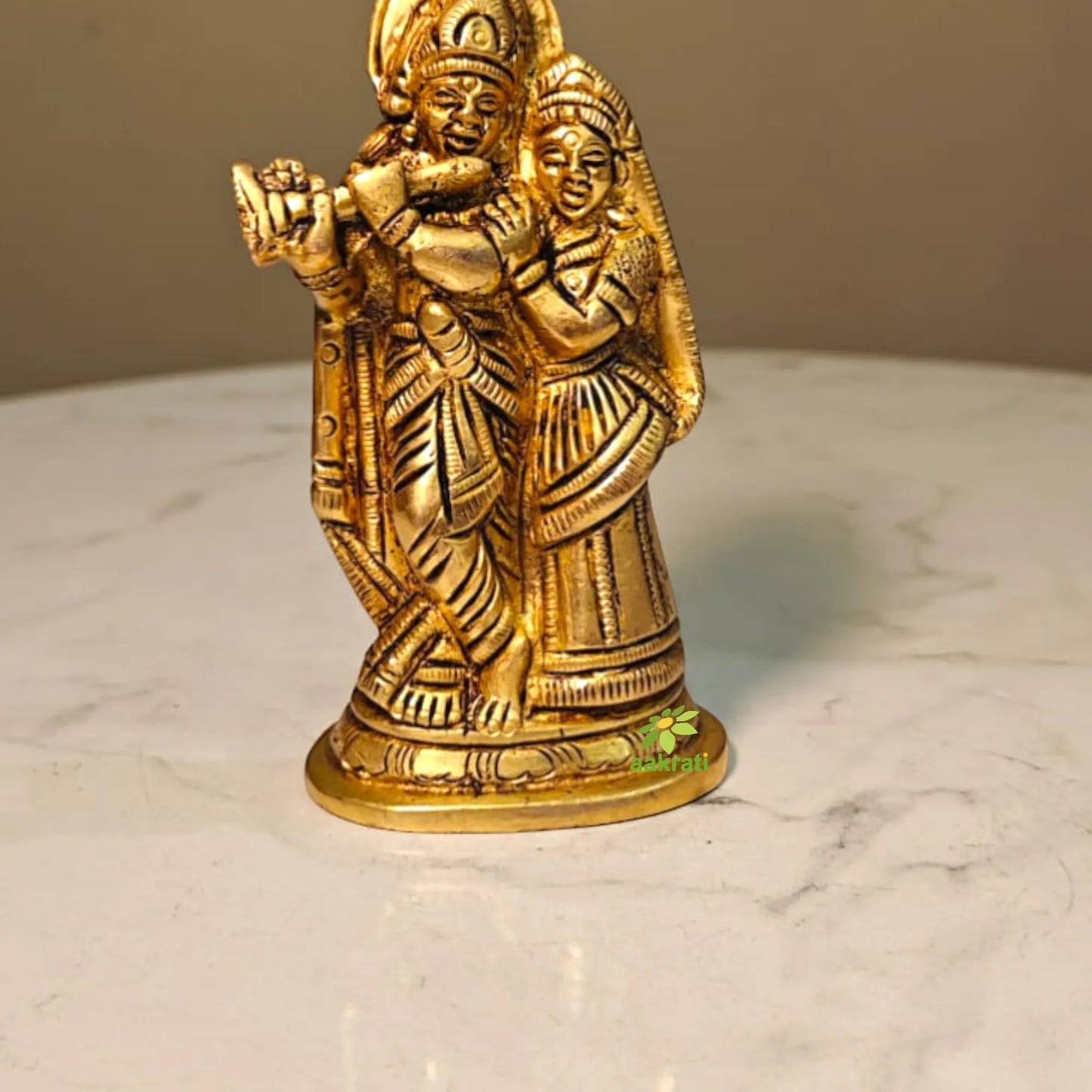 Premium Brass Radha Krishna Murti | Handcrafted Divine Couple Idol for Mandir | Traditional Hindu God Murti for Home Mandir (Yellow, 3.5 Inches)
