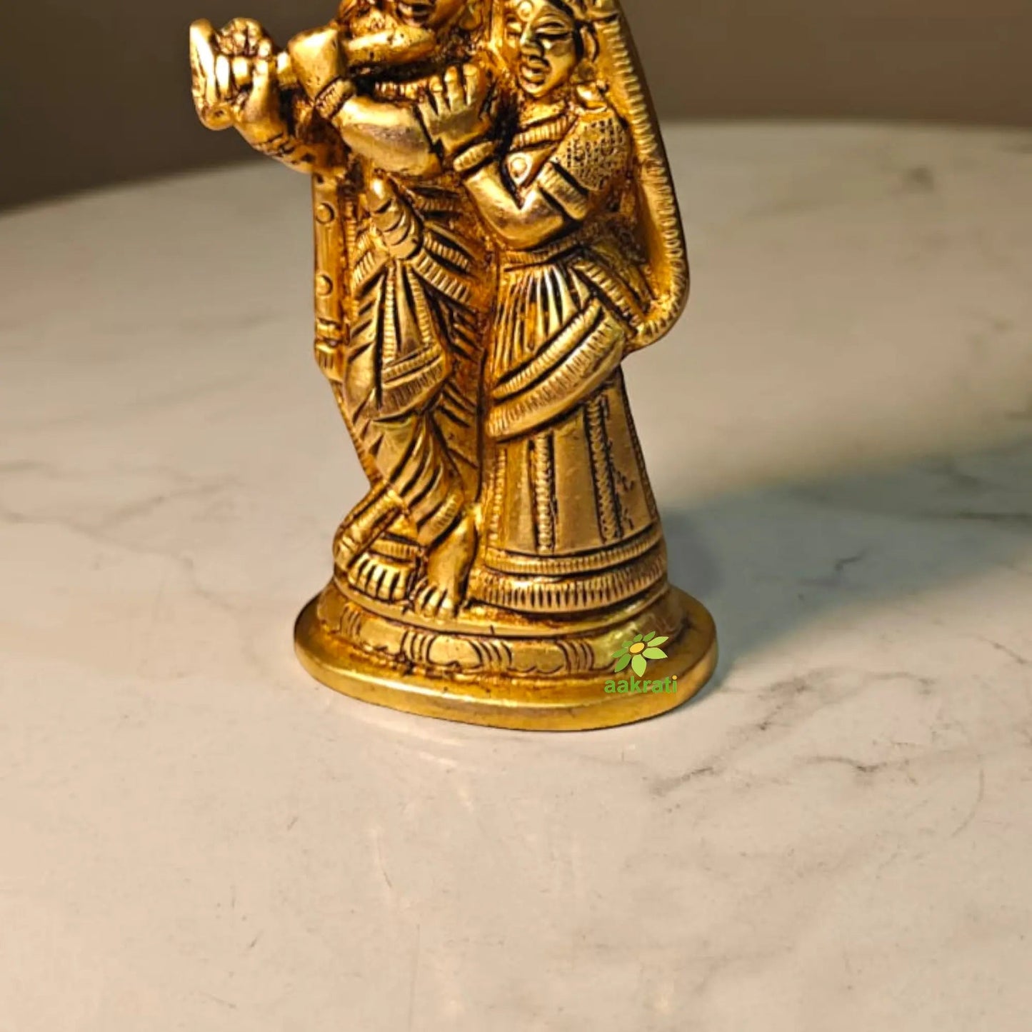 Premium Brass Radha Krishna Murti | Handcrafted Divine Couple Idol for Mandir | Traditional Hindu God Murti for Home Mandir (Yellow, 3.5 Inches)