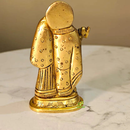 Premium Brass Radha Krishna Murti | Handcrafted Divine Couple Idol for Mandir | Traditional Hindu God Murti for Home Mandir (Yellow, 3.5 Inches)
