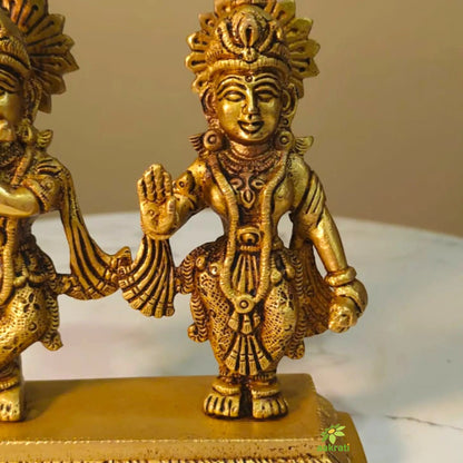 Designer Brass Radha Krishna Murti | Antique Style Temple Idol for Home Décor | Handcrafted Divine Couple Idol for Mandir (Yellow, 5 Inches)
