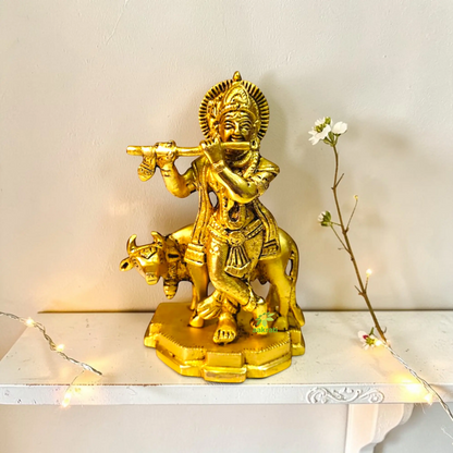 Brass Krishna Cow Murti