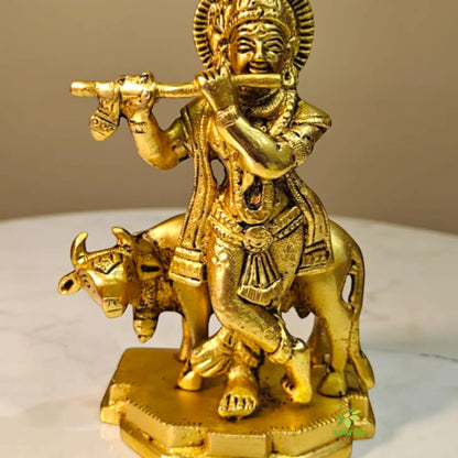 Brass Krishna Cow Murti