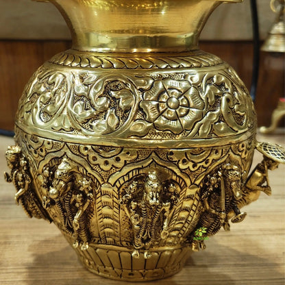 Brass Dashavatar Kalash | Brass Dashavatar Puja Kalash | Traditional Hindu Puja Vessel (Yellow, 6 Inches)