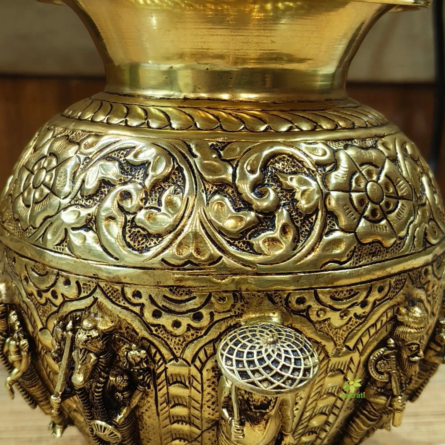 Brass Dashavatar Kalash | Brass Dashavatar Puja Kalash | Traditional Hindu Puja Vessel (Yellow, 6 Inches)