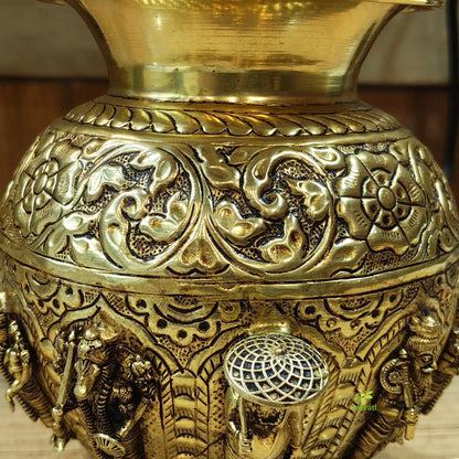 Brass Dashavatar Kalash | Brass Dashavatar Puja Kalash | Traditional Hindu Puja Vessel (Yellow, 6 Inches)
