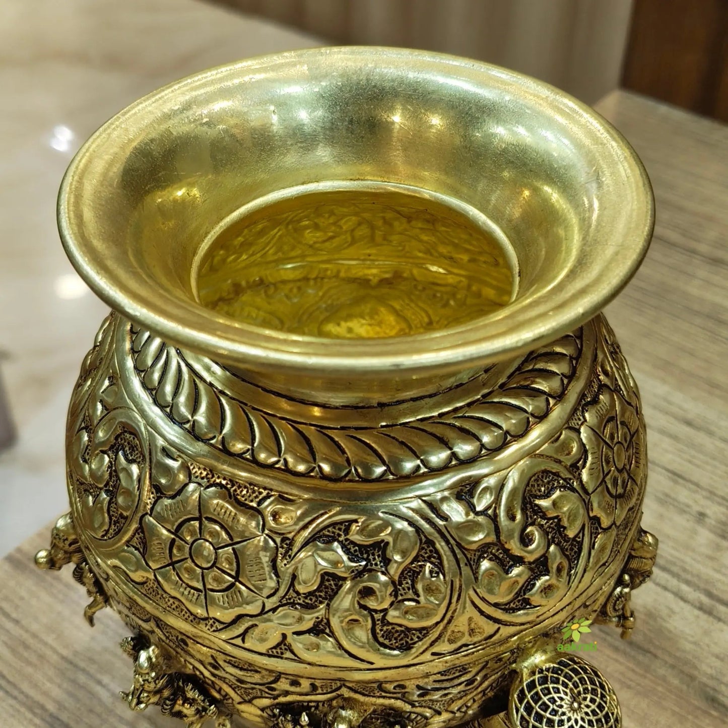 Brass Dashavatar Kalash | Brass Dashavatar Puja Kalash | Traditional Hindu Puja Vessel (Yellow, 6 Inches)