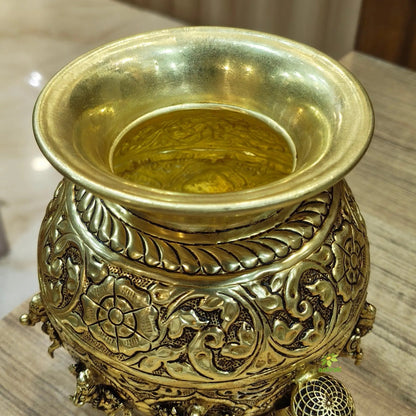 Brass Dashavatar Kalash | Brass Dashavatar Puja Kalash | Traditional Hindu Puja Vessel (Yellow, 6 Inches)