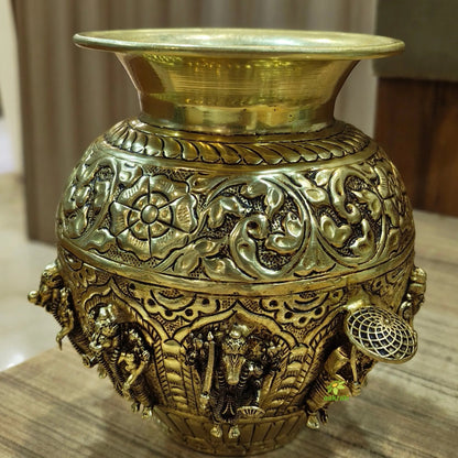Brass Dashavatar Kalash | Brass Dashavatar Puja Kalash | Traditional Hindu Puja Vessel (Yellow, 6 Inches)