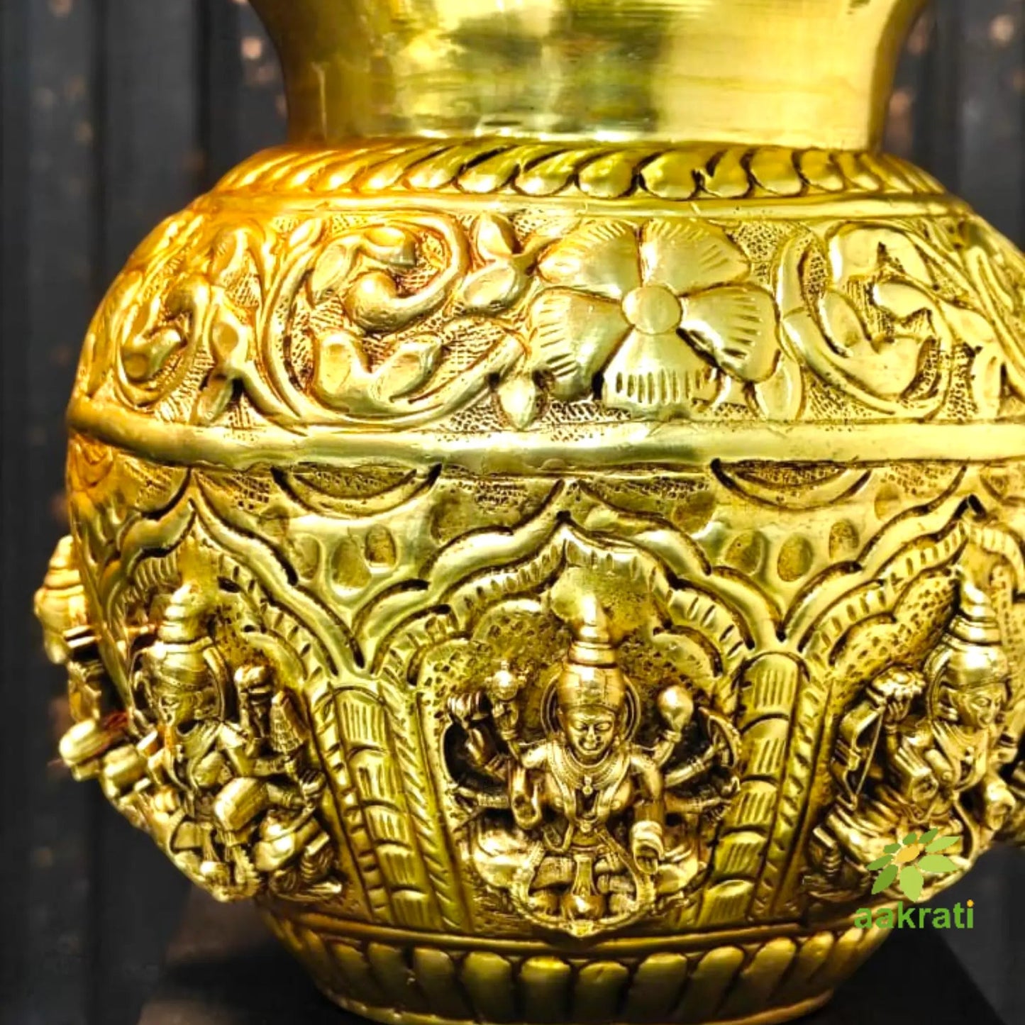 Brass Ashtalakshmi Kalash for Pooja | Engraved 8 Lakshmi Devi Puja Kalash | Brass Puja Items (Yellow, 4.5 Inches)