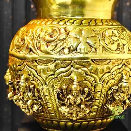 Brass Ashtalakshmi Kalash for Pooja | Engraved 8 Lakshmi Devi Puja Kalash | Brass Puja Items (Yellow, 4.5 Inches)