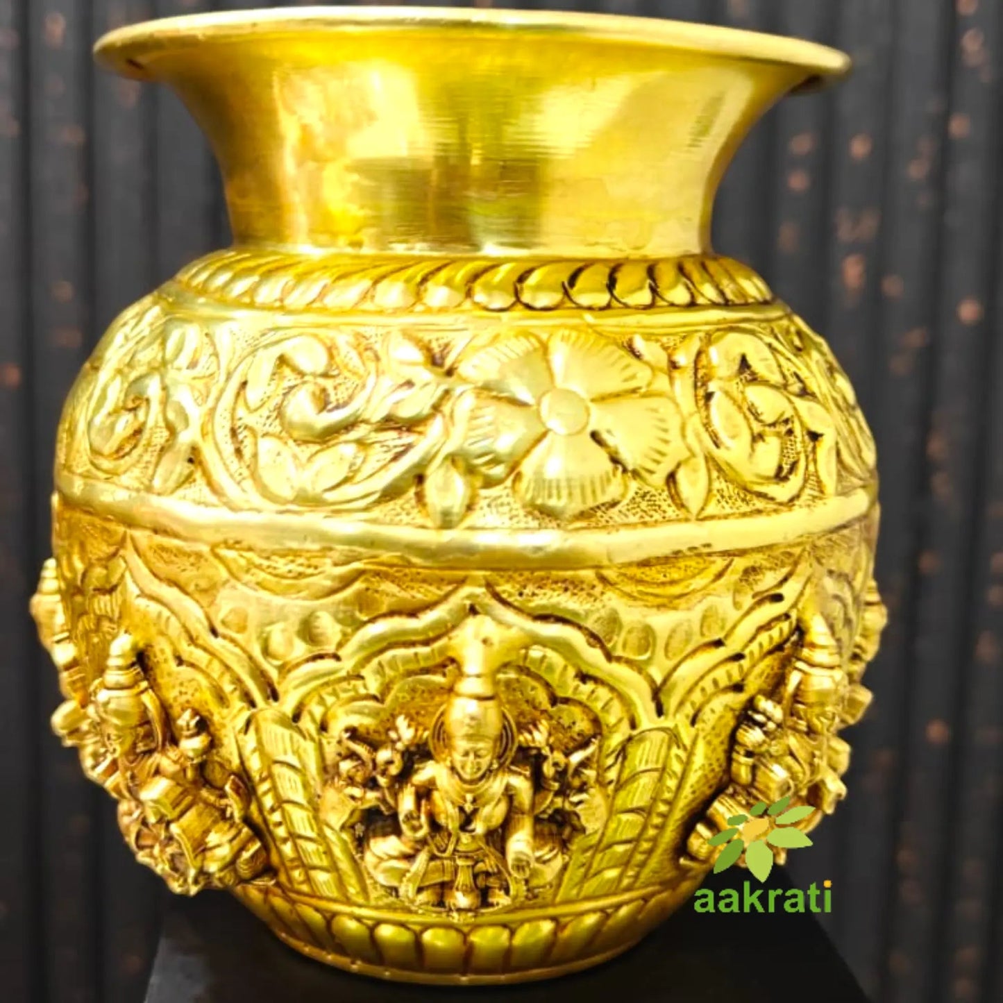 Brass Ashtalakshmi Kalash for Pooja | Engraved 8 Lakshmi Devi Puja Kalash | Brass Puja Items (Yellow, 4.5 Inches)