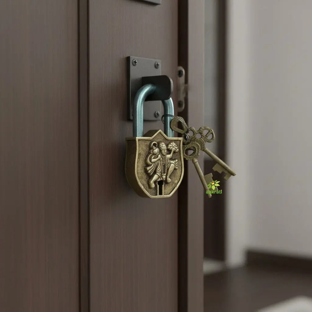 Brass Hanuman  Engraved Padlock | Divine Protection for Your Home | Brass Padlock For Home Safety ( Yellow, 3.5 inch)