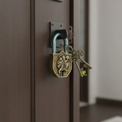 Brass Hanuman  Engraved Padlock | Divine Protection for Your Home | Brass Padlock For Home Safety ( Yellow, 3.5 inch)