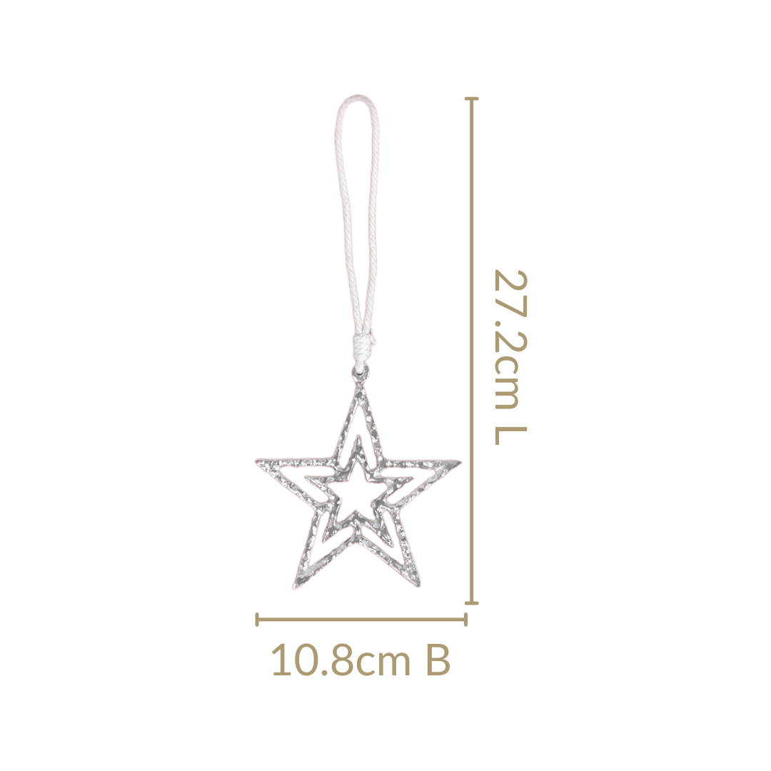 Set Of 6 Silver Star Christmas Tree Decoration Ornaments Nestasia