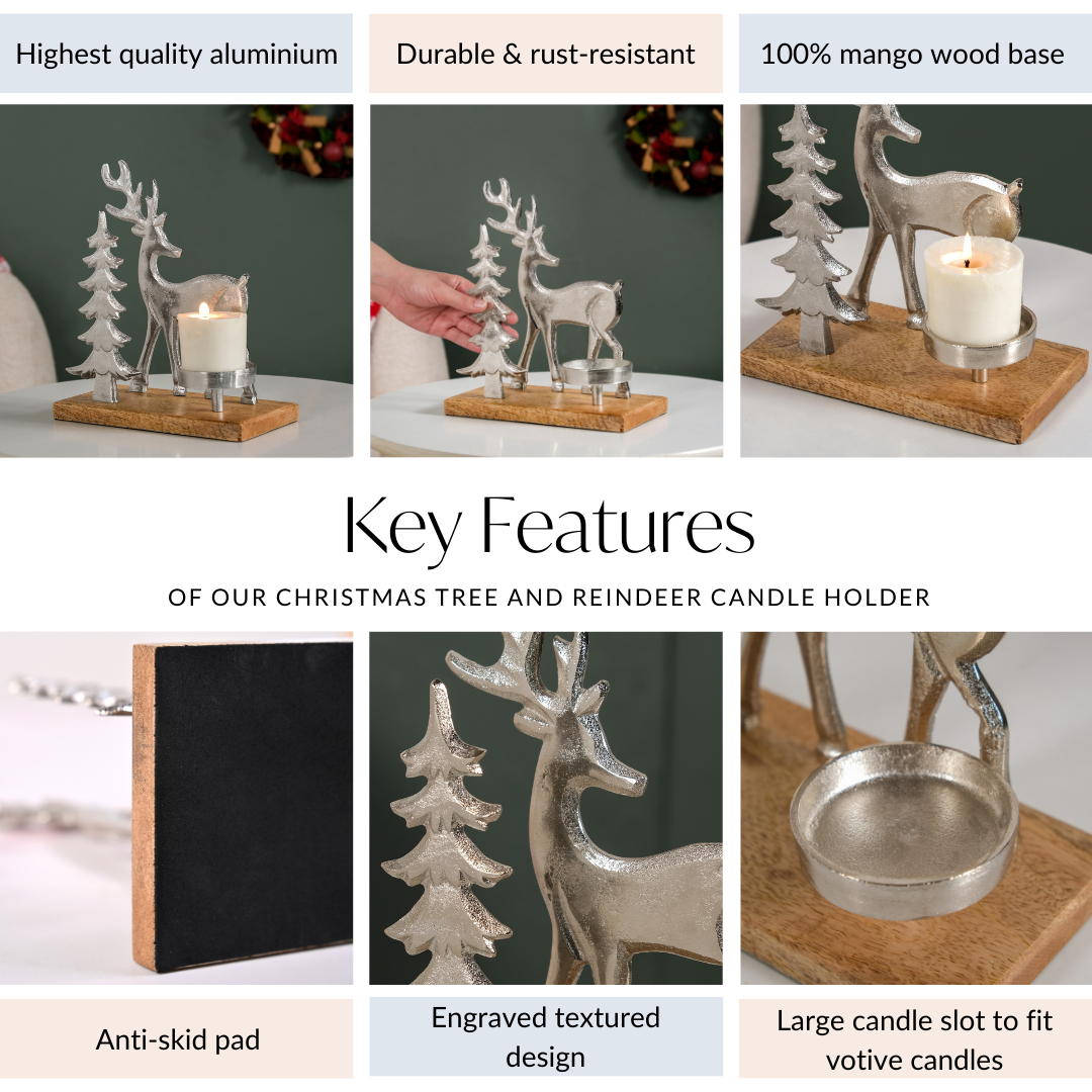 Christmas Tree And Reindeer Candle Holder Nestasia