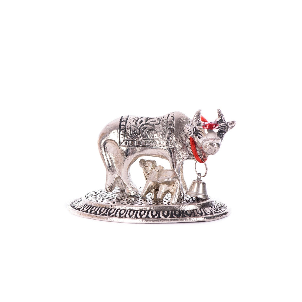 Silver Metal Handcrafted Cow and Calf Figurine Kafalo