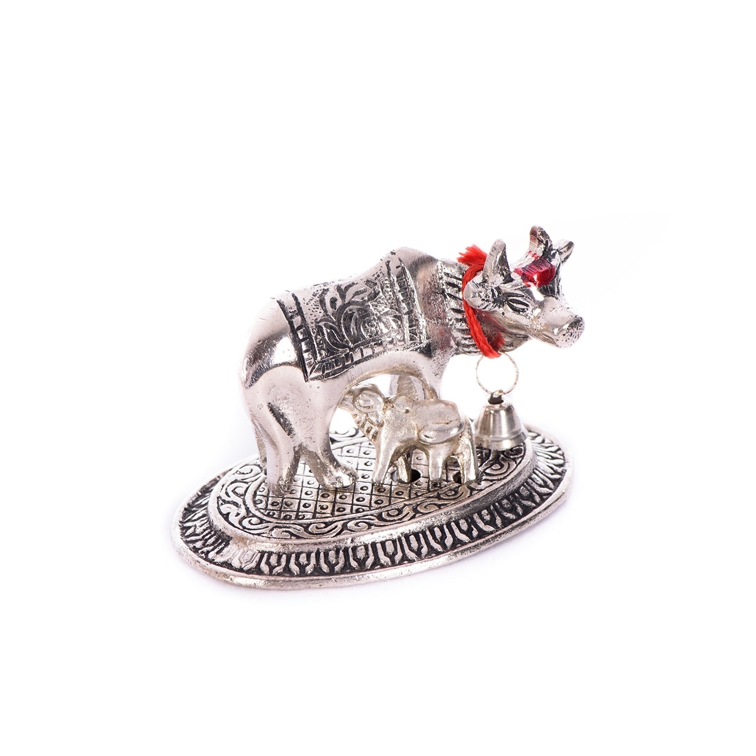 Silver Metal Handcrafted Cow and Calf Figurine Kafalo