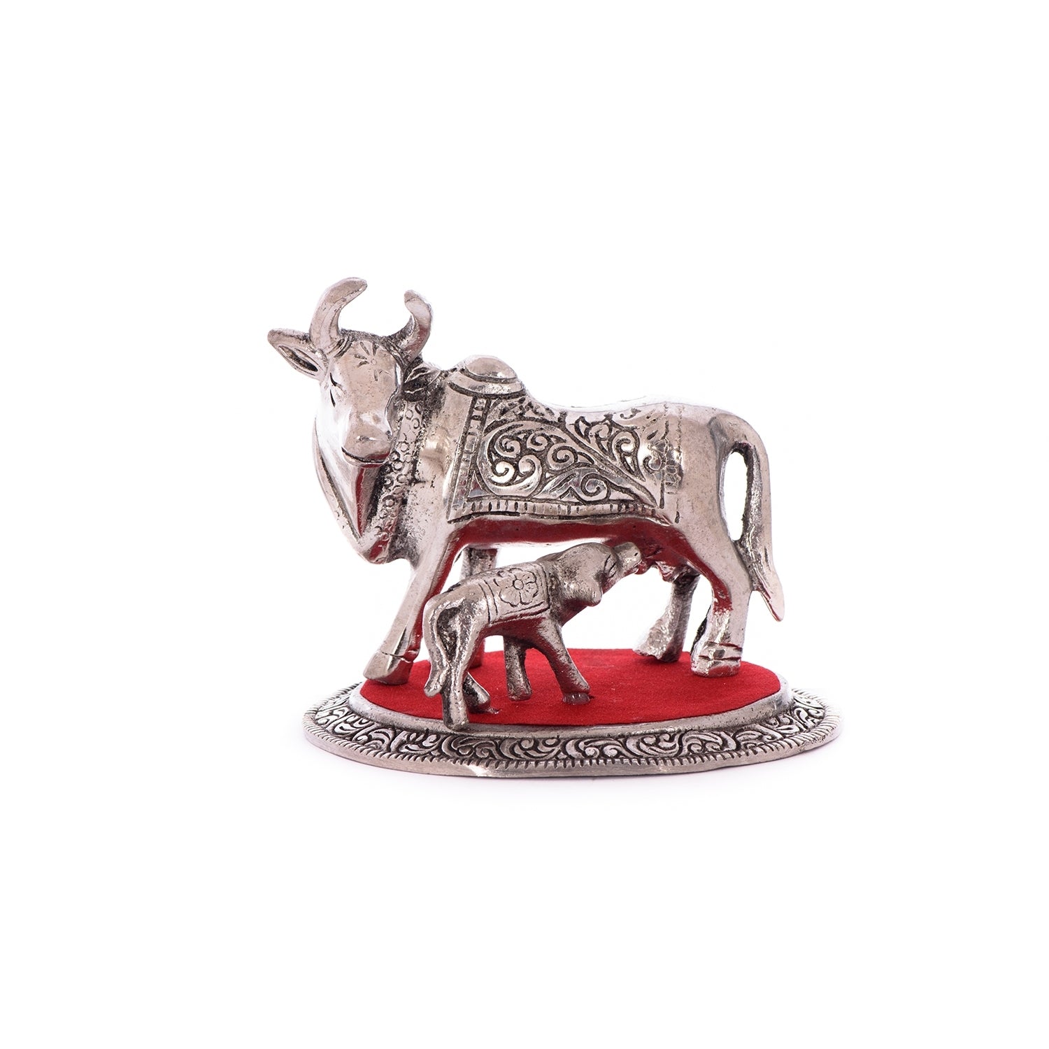 Silver White Metal Kamdhenu cow and calf statue Kafalo