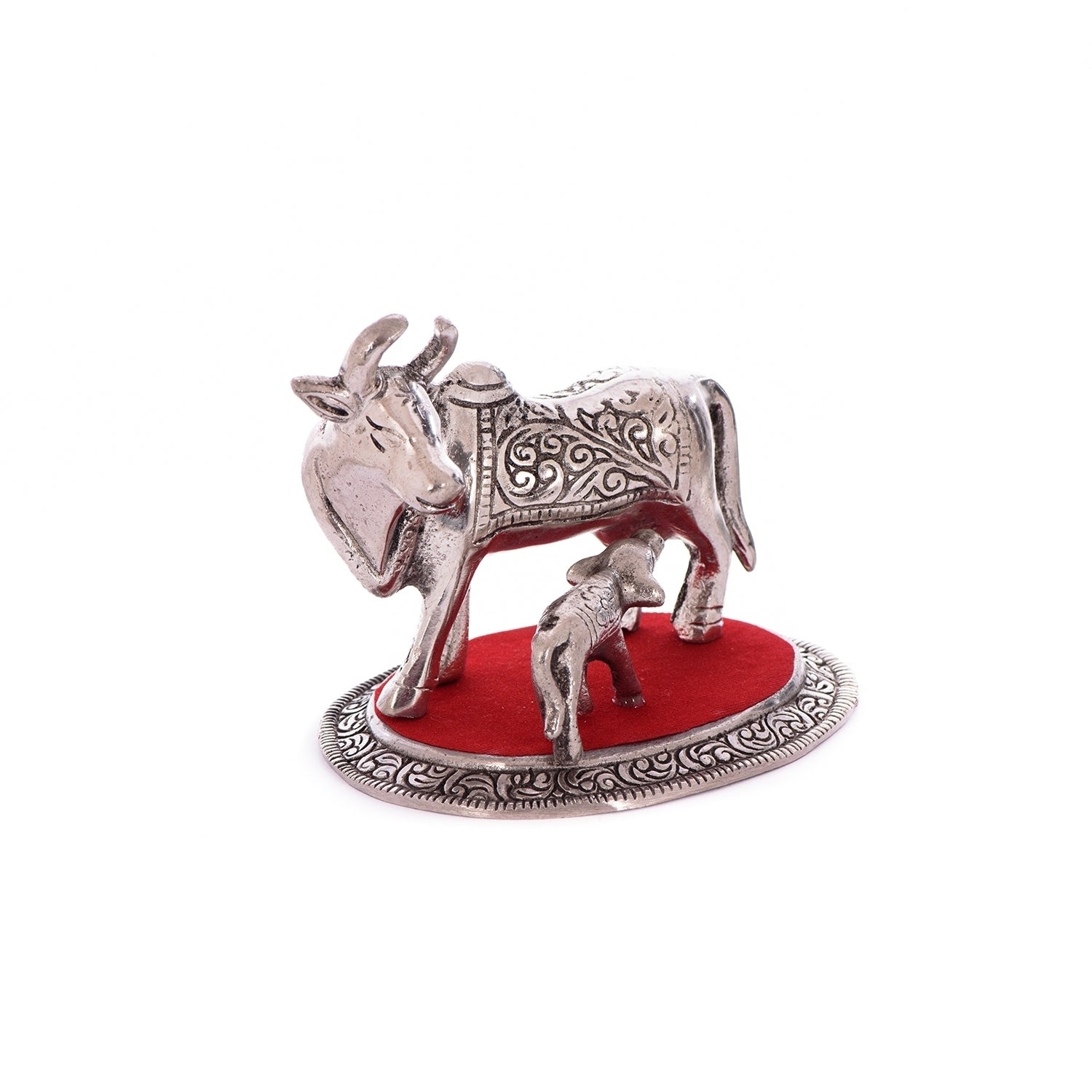 Silver White Metal Kamdhenu cow and calf statue Kafalo