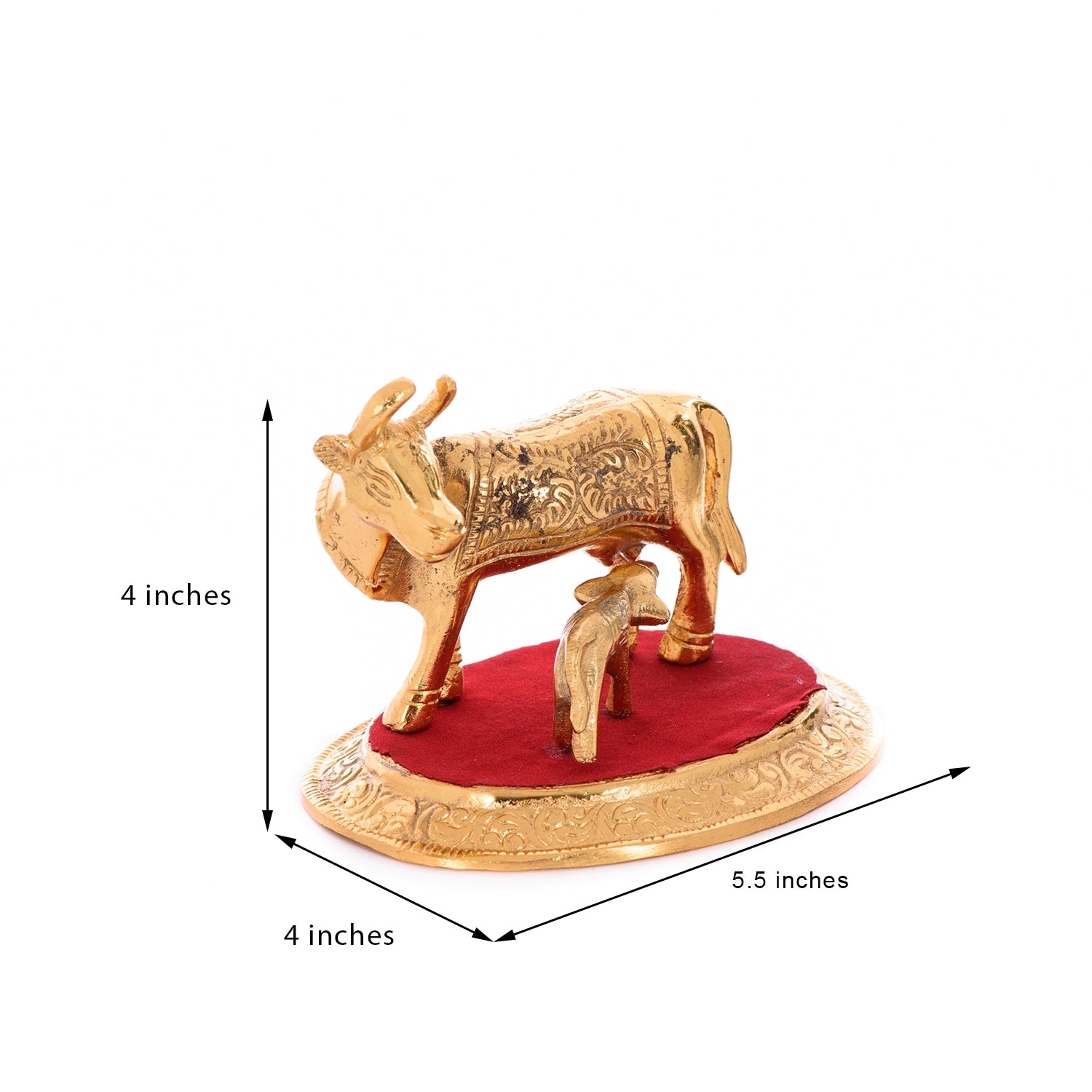 Golden Metal Kamadhenu Cow With Calf Statue Animal Figurines Kafalo