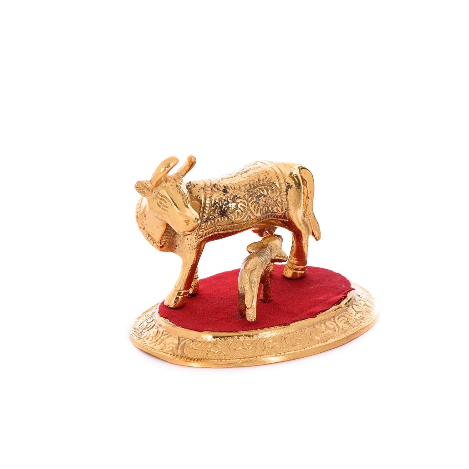 Golden Metal Kamadhenu Cow With Calf Statue Animal Figurines Kafalo