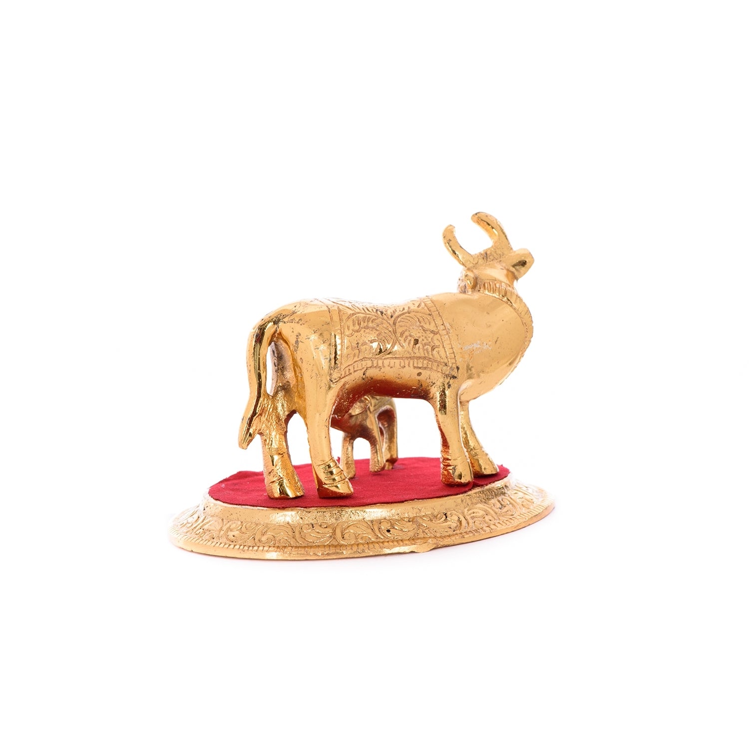 Golden Metal Kamadhenu Cow With Calf Statue Animal Figurines Kafalo