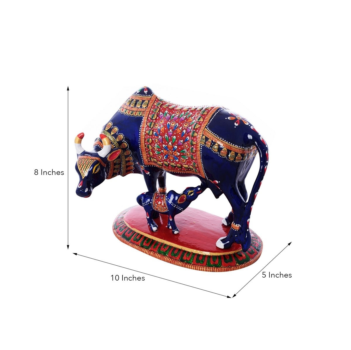 Meenakari Metal Blue and Red Cow And Calf statue Kafalo