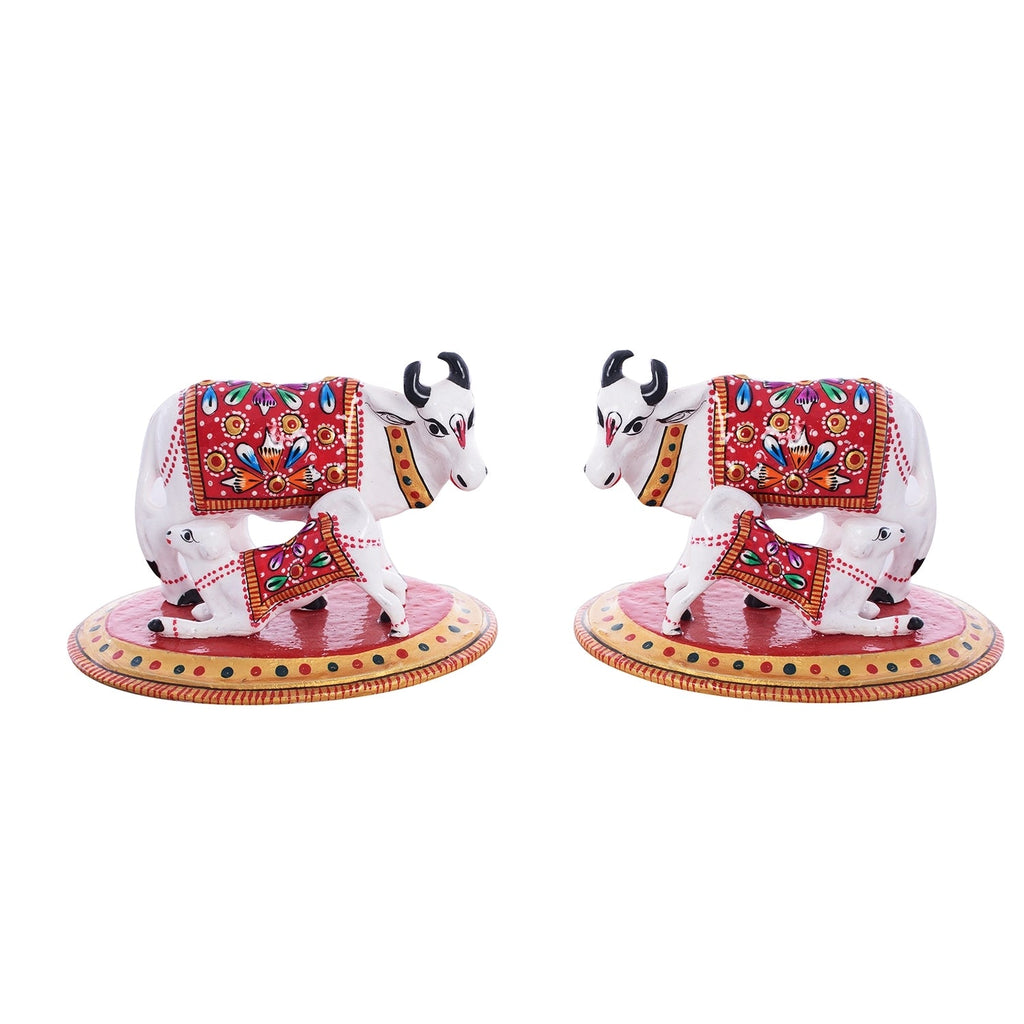 Set of 2 Meenakari Cow And Calf Figurine Kafalo