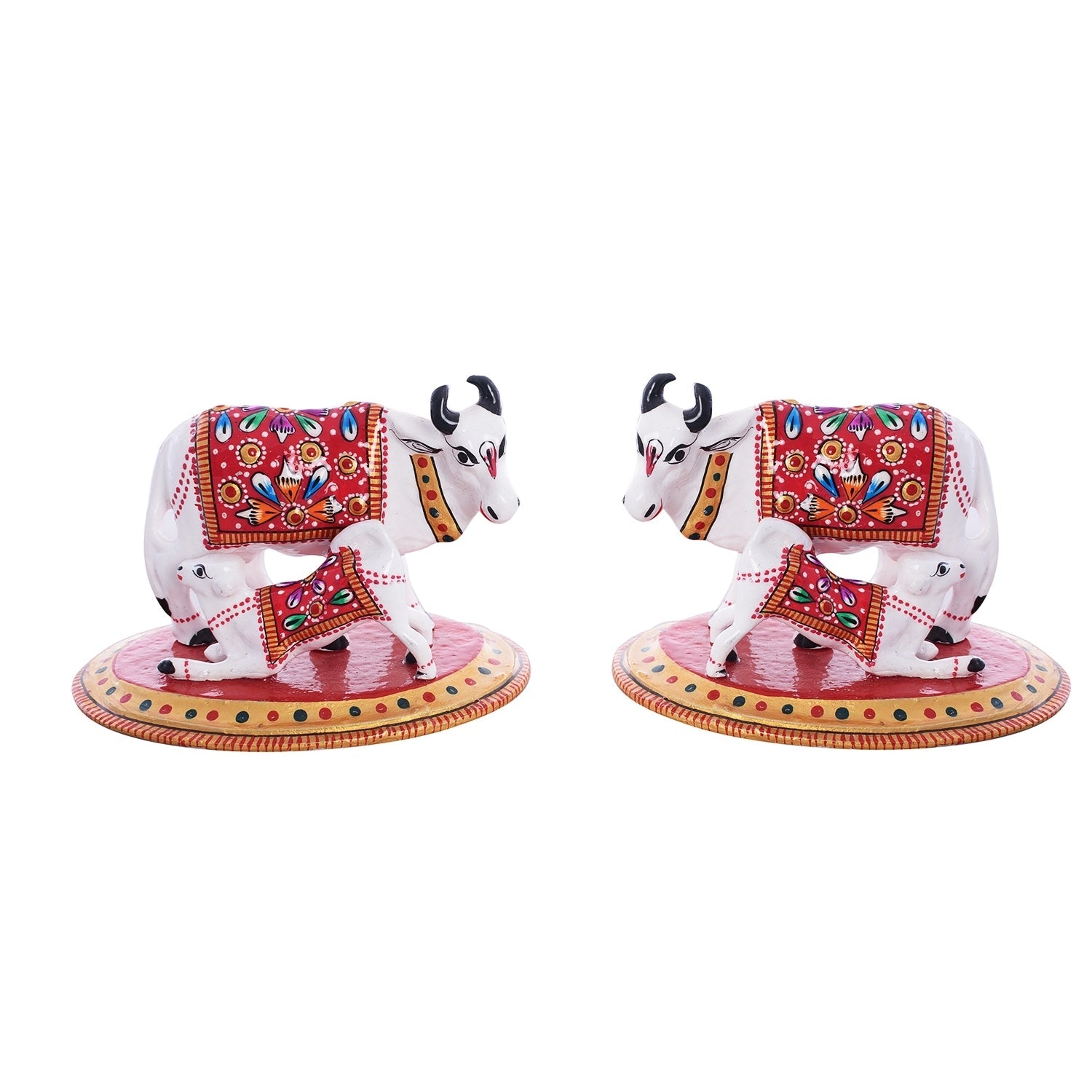 Set of 2 Meenakari Cow And Calf Figurine Kafalo