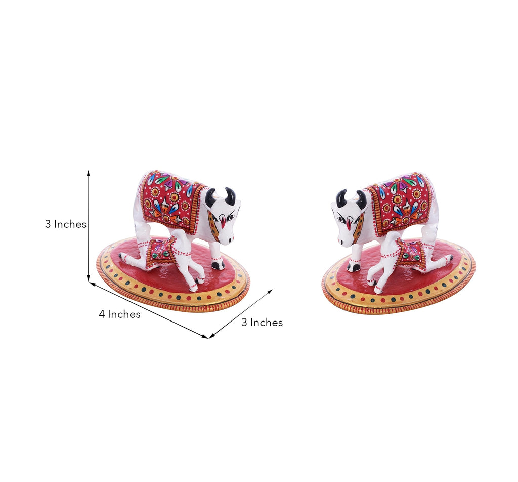 Set of 2 Meenakari Cow And Calf Figurine Kafalo