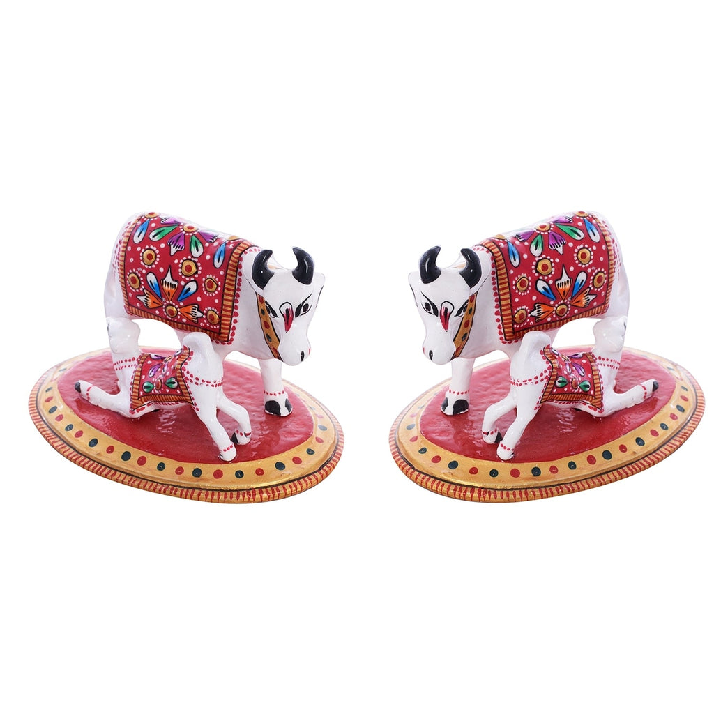 Set of 2 Meenakari Cow And Calf Figurine Kafalo