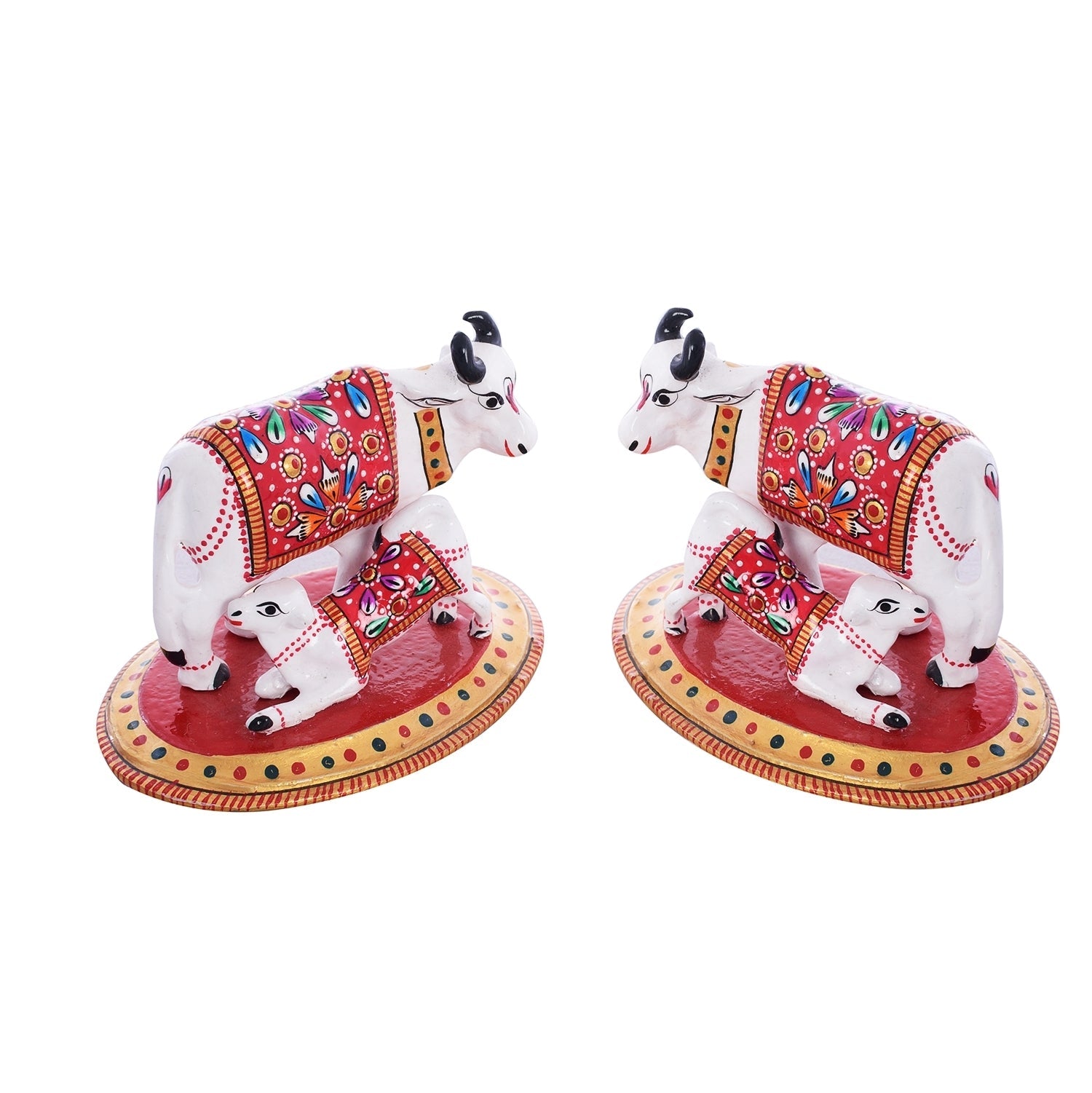 Set of 2 Meenakari Cow And Calf Figurine Kafalo