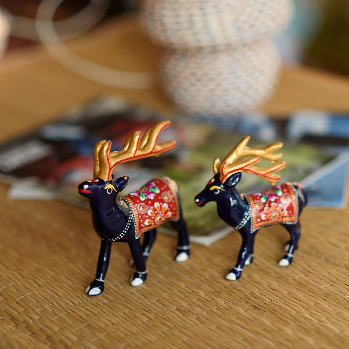 Set of 2 Meenakari Colorful Reindeer Figurine Kafalo