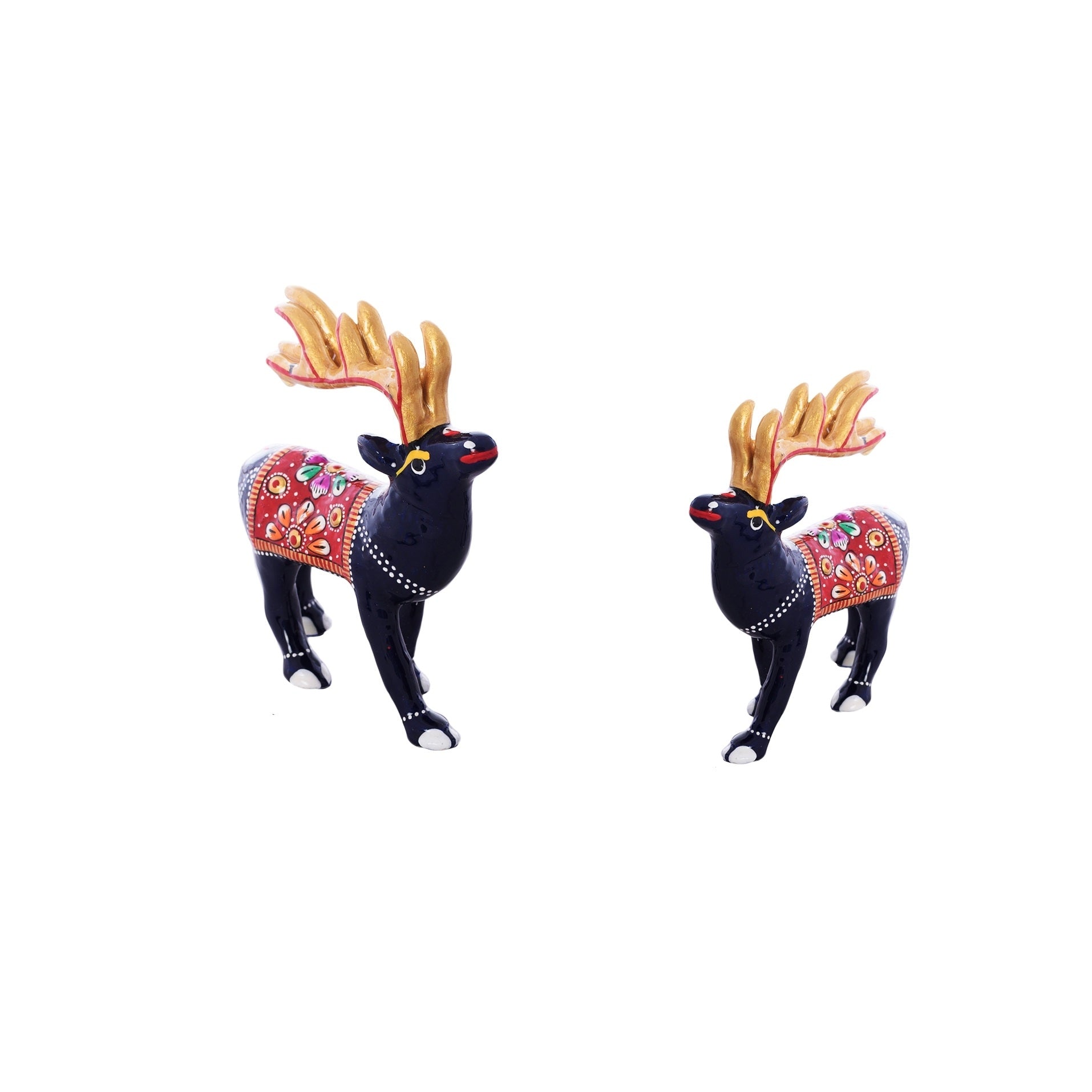 Set of 2 Meenakari Colorful Reindeer Figurine Kafalo