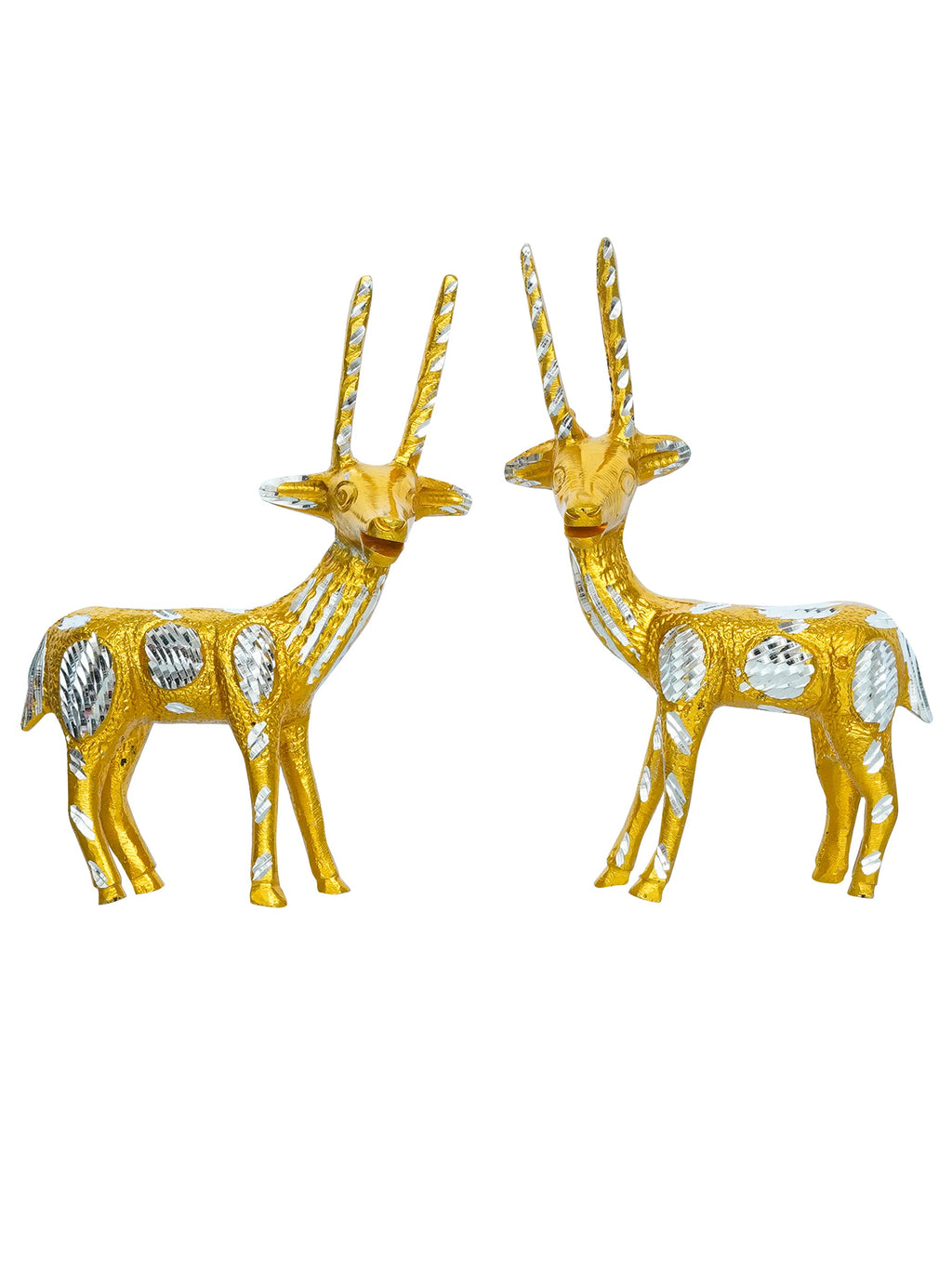 Set of 2 Engraved Golden Deer Handcrafted Decorative Metal Figurine Kafalo