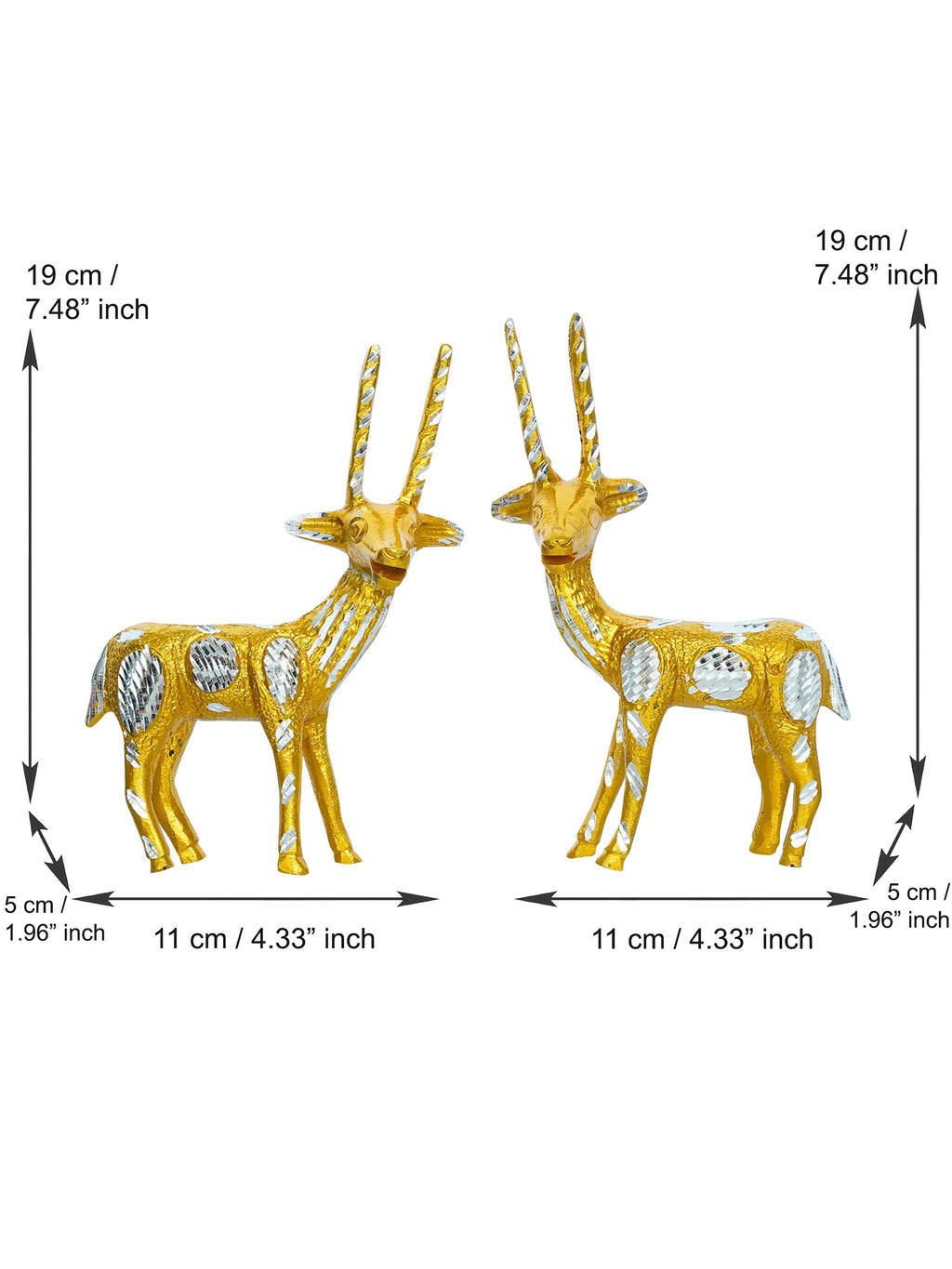 Set of 2 Engraved Golden Deer Handcrafted Decorative Metal Figurine Kafalo