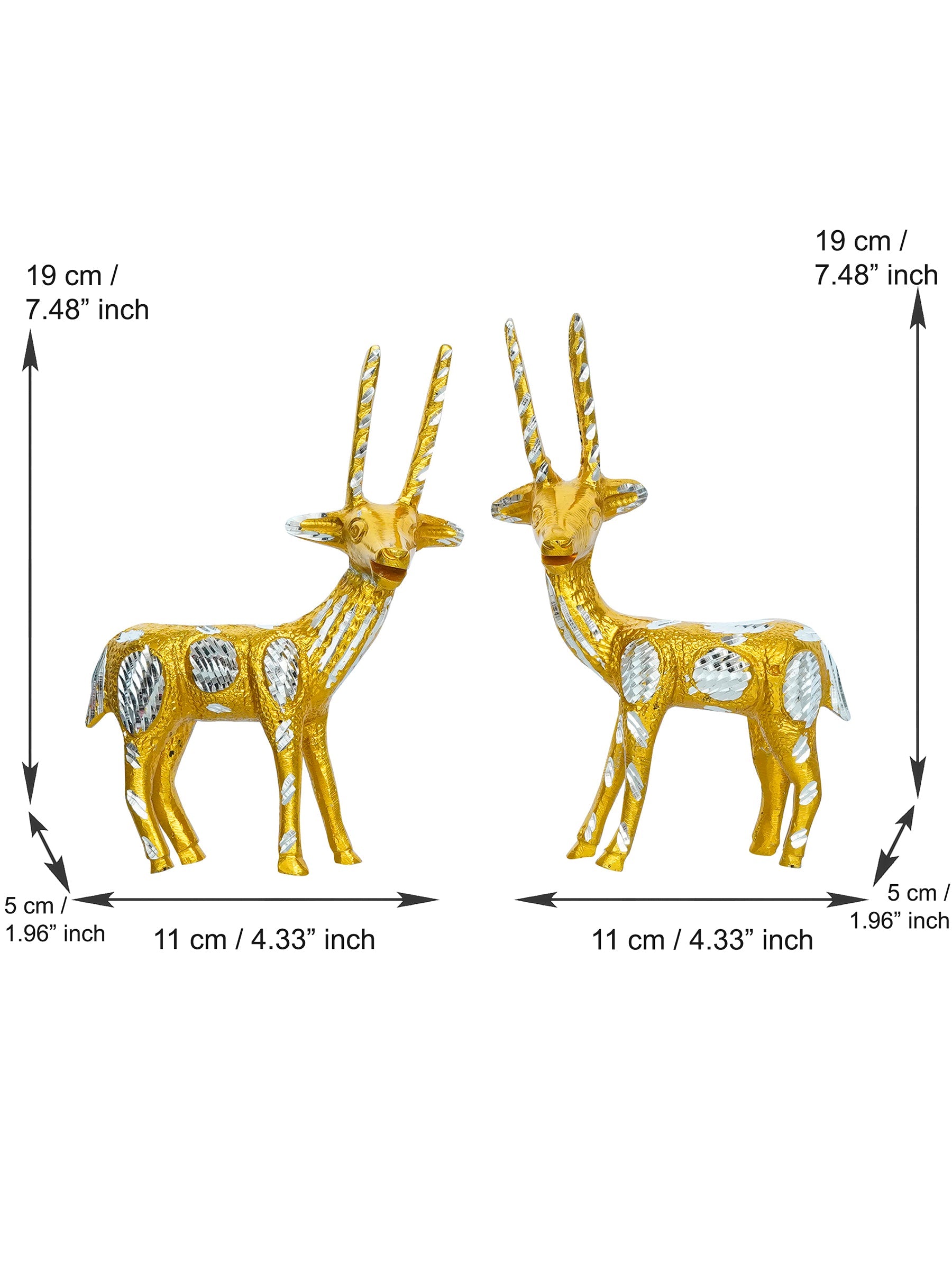 Set of 2 Engraved Golden Deer Handcrafted Decorative Metal Figurine Kafalo