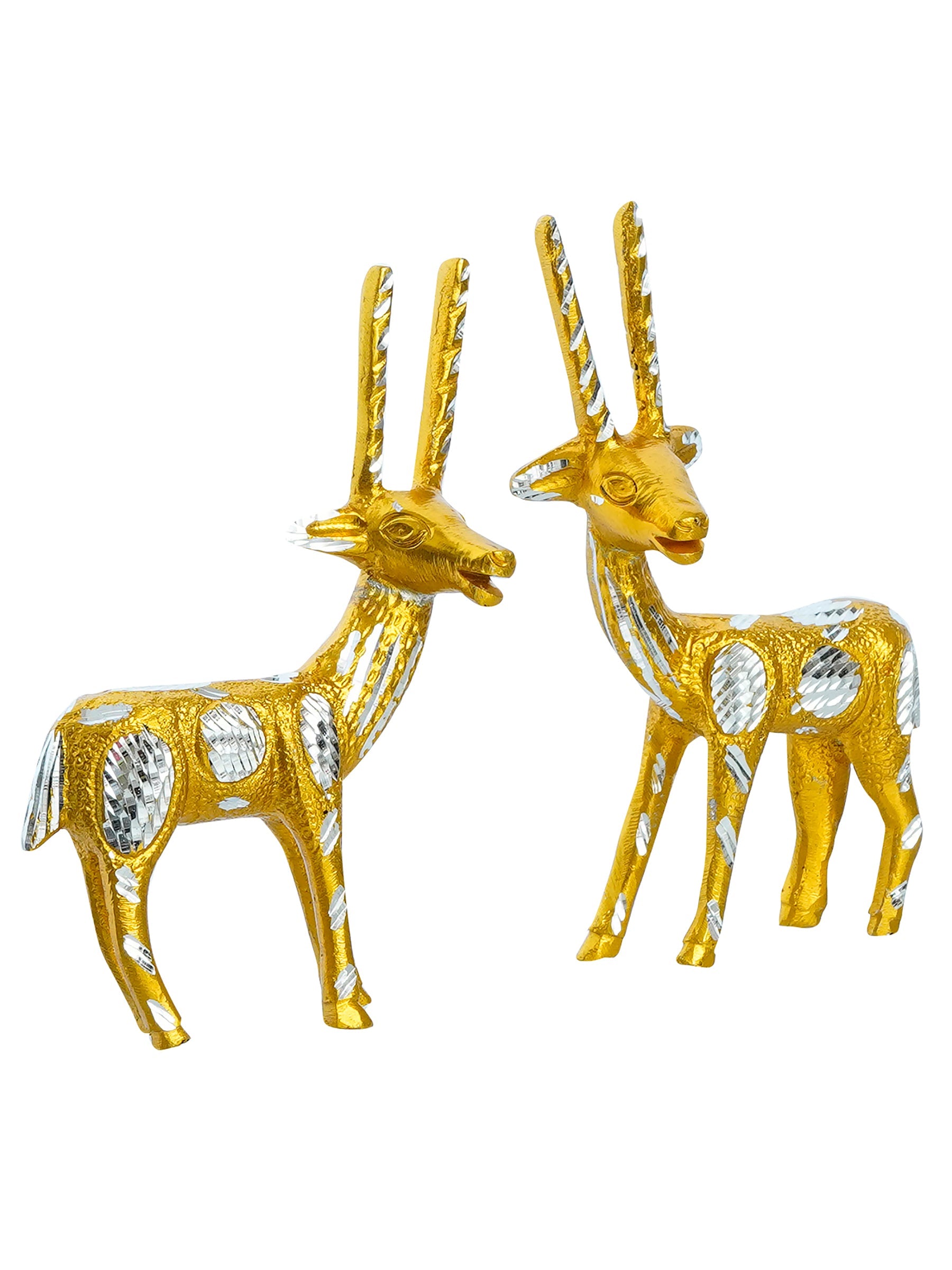 Set of 2 Engraved Golden Deer Handcrafted Decorative Metal Figurine Kafalo
