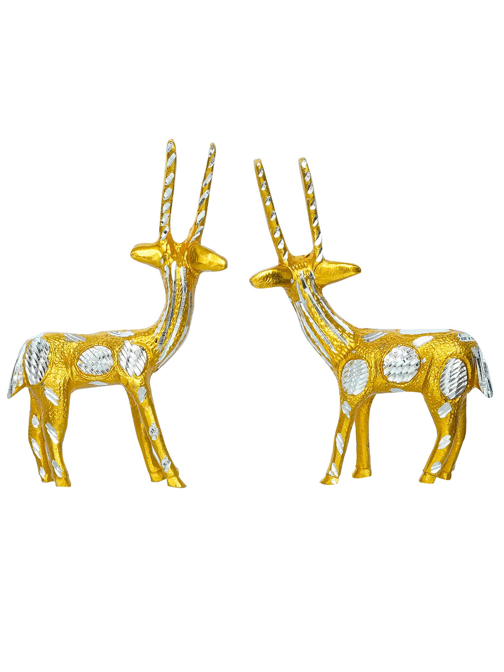 Set of 2 Engraved Golden Deer Handcrafted Decorative Metal Figurine Kafalo
