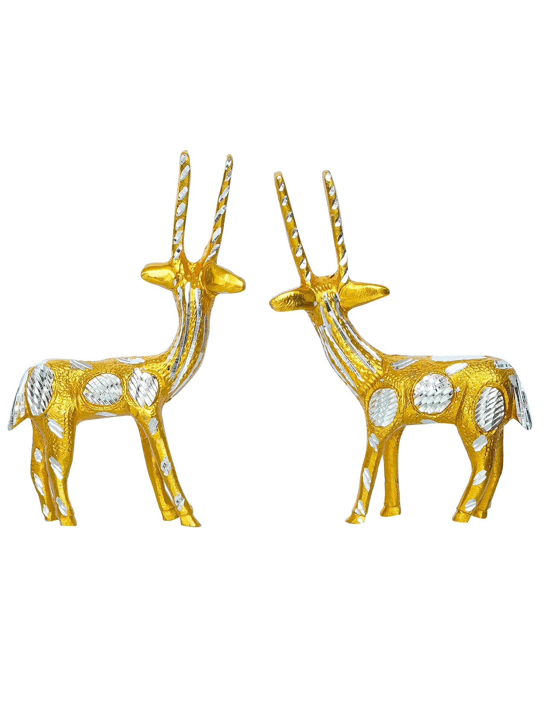 Set of 2 Engraved Golden Deer Handcrafted Decorative Metal Figurine Kafalo