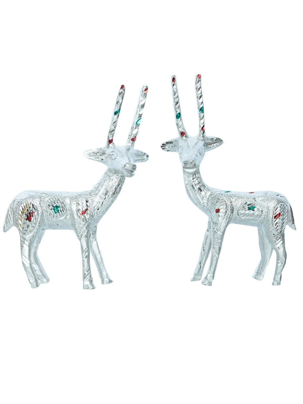Set of 2 Engraved Silver Deer Handcrafted Decorative Metal Figurine Kafalo