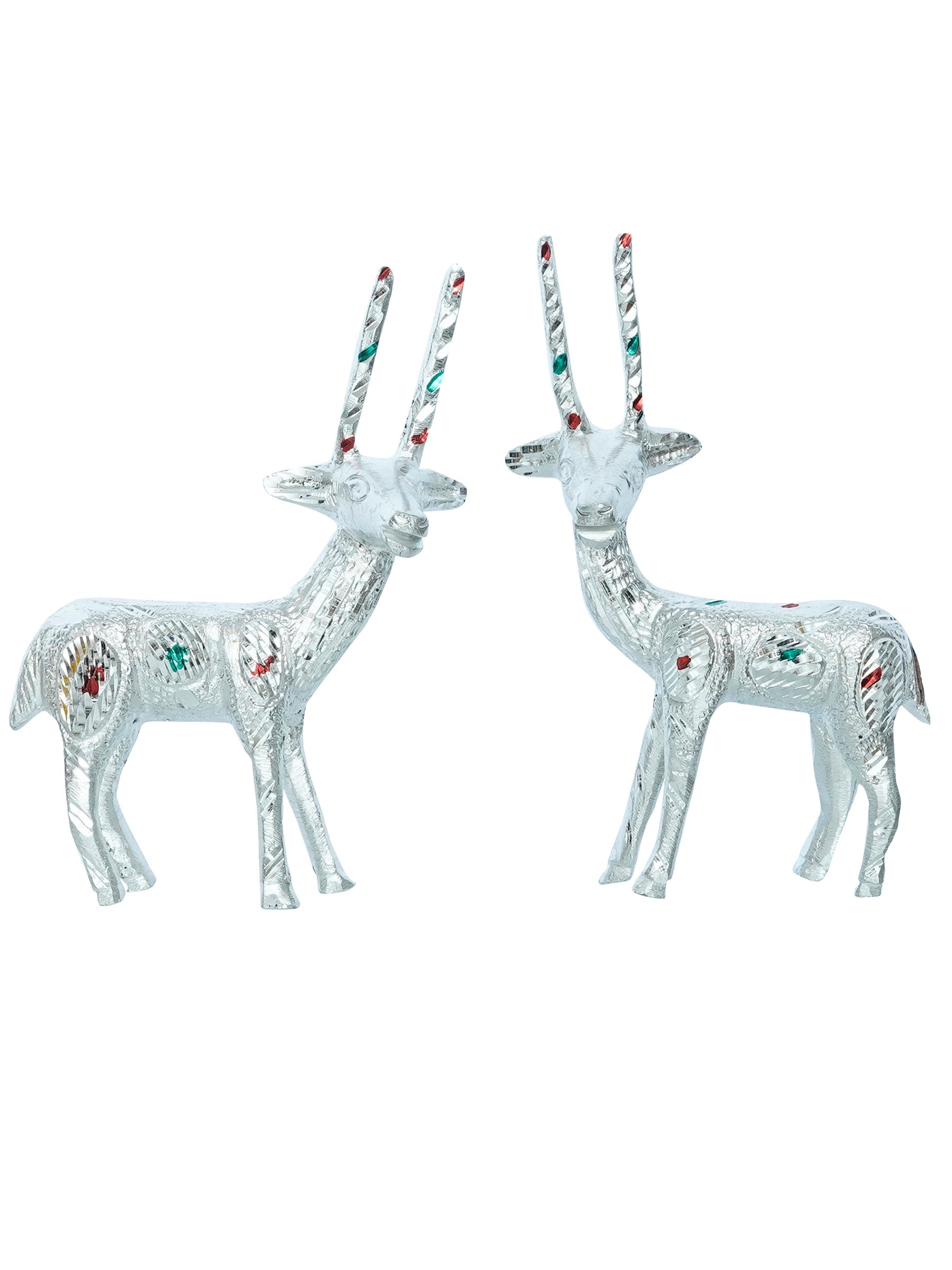 Set of 2 Engraved Silver Deer Handcrafted Decorative Metal Figurine Kafalo