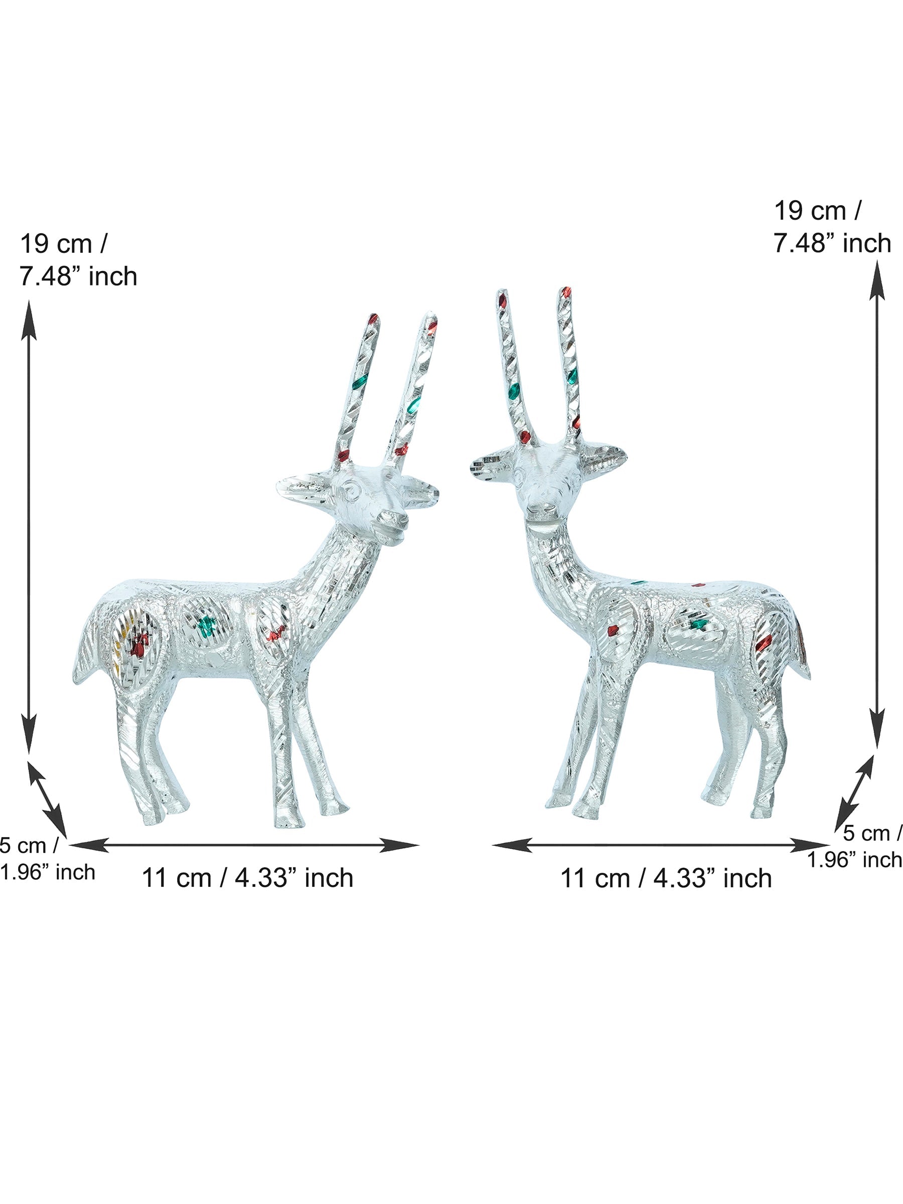 Set of 2 Engraved Silver Deer Handcrafted Decorative Metal Figurine Kafalo