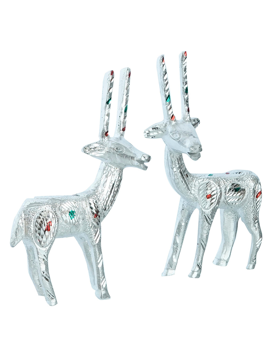 Set of 2 Engraved Silver Deer Handcrafted Decorative Metal Figurine Kafalo